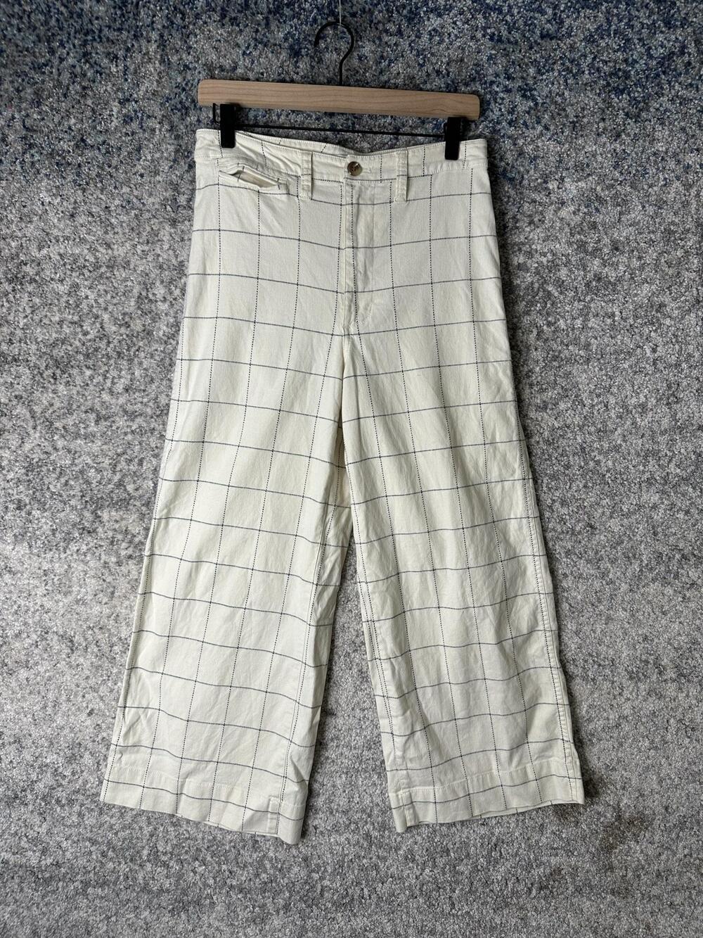 Madewell Pants Womens 27 White Check Twill Wide Leg Cropped Windowpane Casual